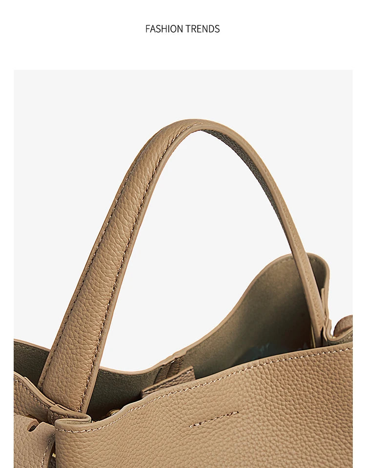 FOXER Soft Leather Bucket Bag for Women Simple Genuine Leather Shoulder Bag Female Casual Handbag Daily Work Crossbody Purse