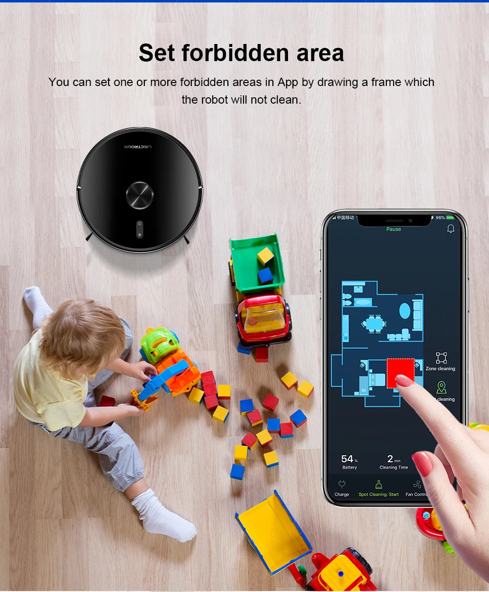 Liectroux Lilin X6 robot vacuum cleaner with sleek design, navigating a modern living room to clean floors efficiently.