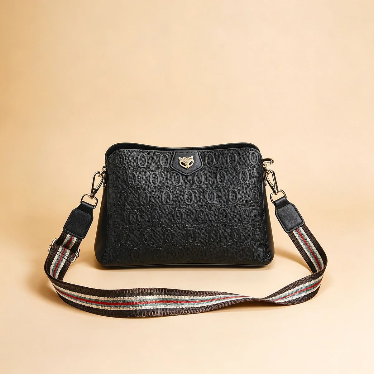 FOXER Women's Shoulder Bag Split Leather Lady Crossbody Bag Fashion Monogram Print Large Capacity Handbag Purse
