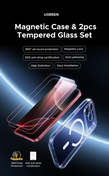 UGREEN Magnetic Case & Glass Screen Protector Bundle for iPhone 18, 17, 16, 15, 14 & 13 Pro Max