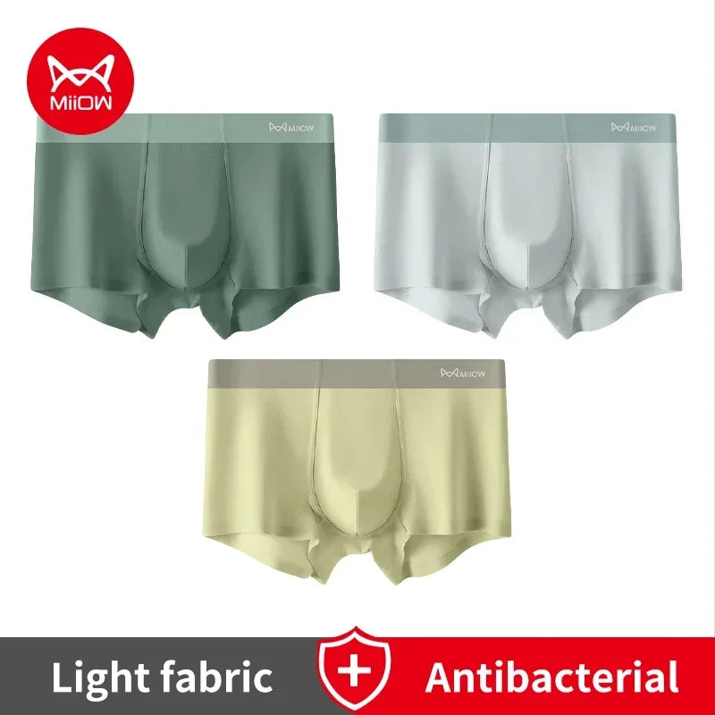 Experience Unmatched Comfort with MiiOW Silk Boxer Briefs – 3-Pack of Traceless Lightweight Antibacterial Men's Underwear