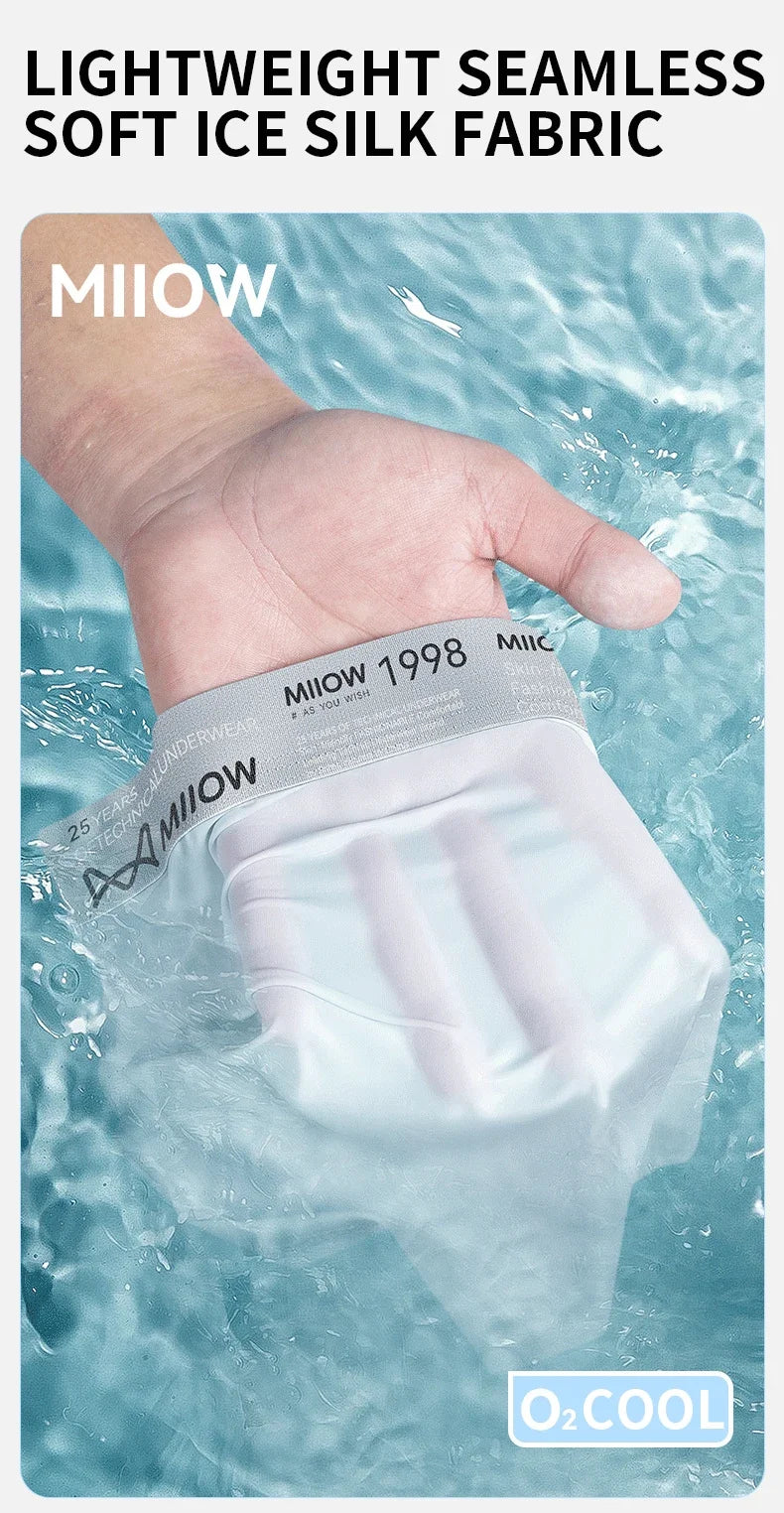 MiiOW Ice Silk Men Underwear - 3Pcs Ultra-thin Breathable Antibacterial Boxer Shorts - ShopHub