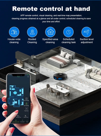 Liectroux Lilin X6 robot vacuum cleaner navigating hardwood floor with dustbin and sensor features visible.