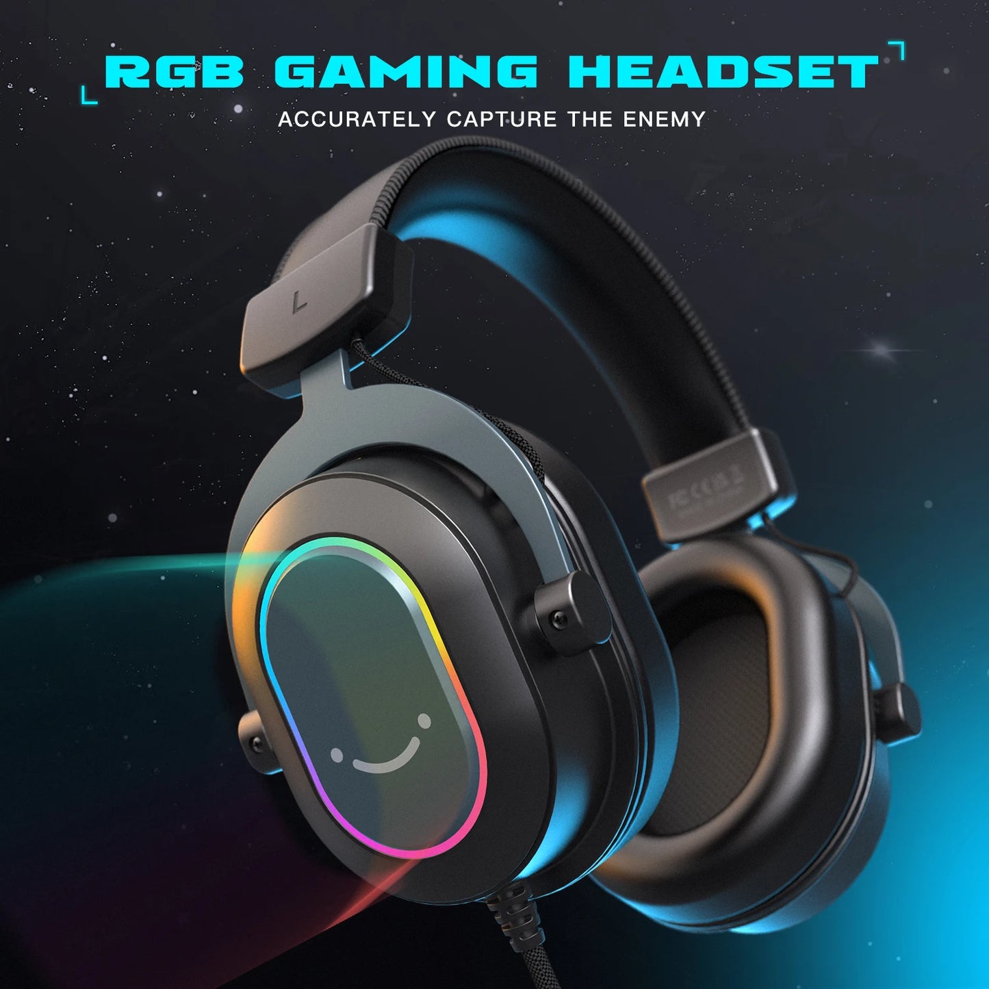 Fifine RGB Gaming Headset - Dynamic Over-Ear Headphones with 7.1 Surround Sound & Mic