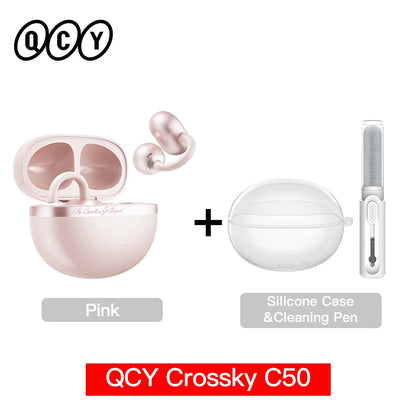 QCY CT06 Open Ear Wireless Earbuds with 4-Mic Calls and Bass Boost - Bluetooth 6.0 Clip-On Sports Headphones with 35 Hours Playtime - ShopHub