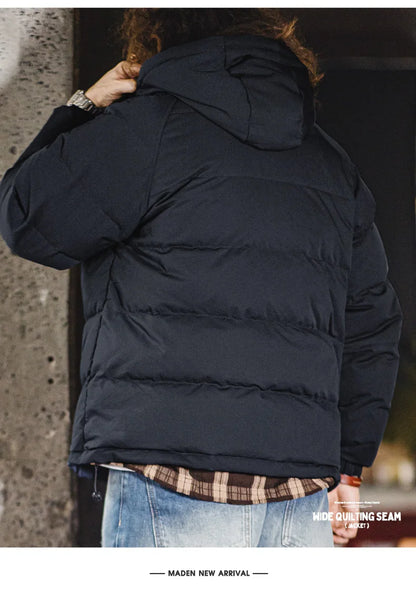 Premium Men's Winter Down Jacket—Navy Blue Hooded Quilted Warmth