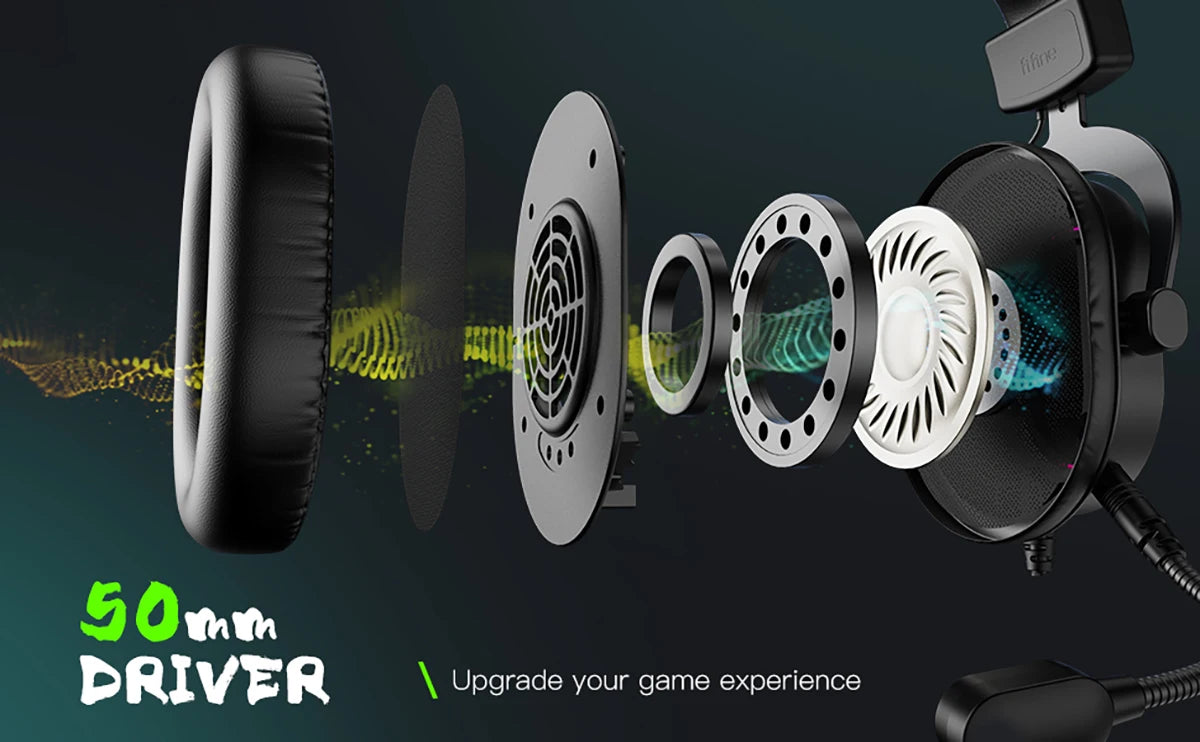 Fifine RGB Gaming Headset - Dynamic Over-Ear Headphones with 7.1 Surround Sound & Mic
