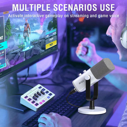 FIFINE RGB Streaming Podcast Kit with Dynamic Mic & Audio Mixer for Gaming/Recording/Live Streaming, Instant Audio Control- KS5W