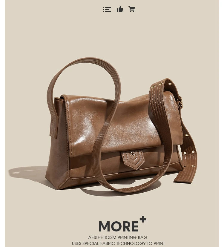 Retro Women's Shoulder Bag 2026 New Simple Large Tote Bag Split Leather + PU Female Soild Crossbody Bag Purse