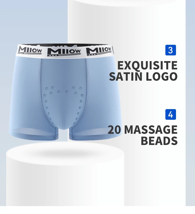 MiiOW Ice Silk Men Underwear 4Pcs Antibacterial Massage Beads Boxers Briefs - ShopHub