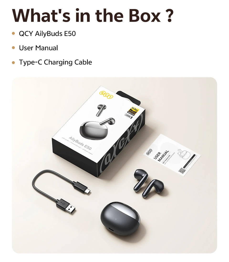 QCY AilyBuds E50 Wireless Earbuds with Bluetooth 6.0, Spatial Sound, 11mm Drivers, In-Ear Detection, HT11 Bass Boost, and 40H Playtime - ShopHub