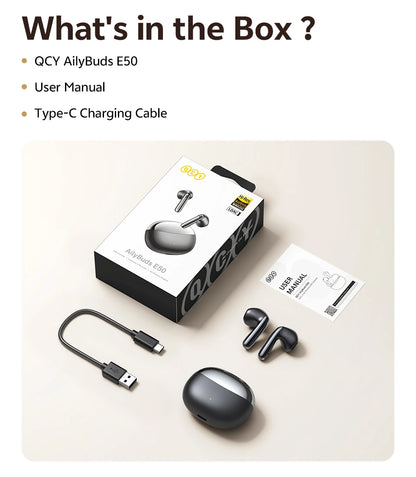 QCY AilyBuds E50 Wireless Earbuds with Bluetooth 6.0, Spatial Sound, 11mm Drivers, In-Ear Detection, HT11 Bass Boost, and 40H Playtime - ShopHub