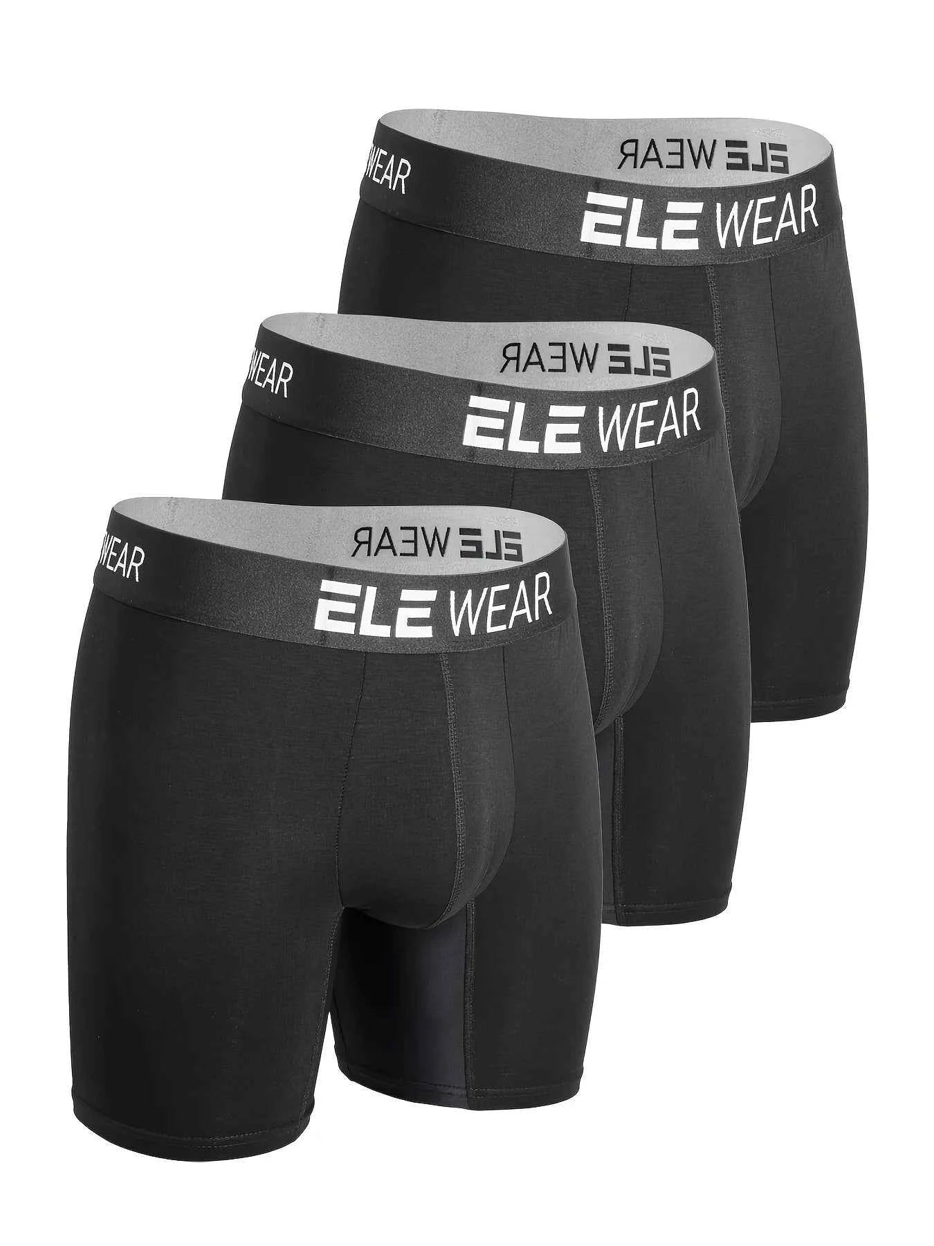 3pcs Bamboo Men's Sports Underwear Long Boxer Briefs, Moisture-Wicking Athletic Gear
