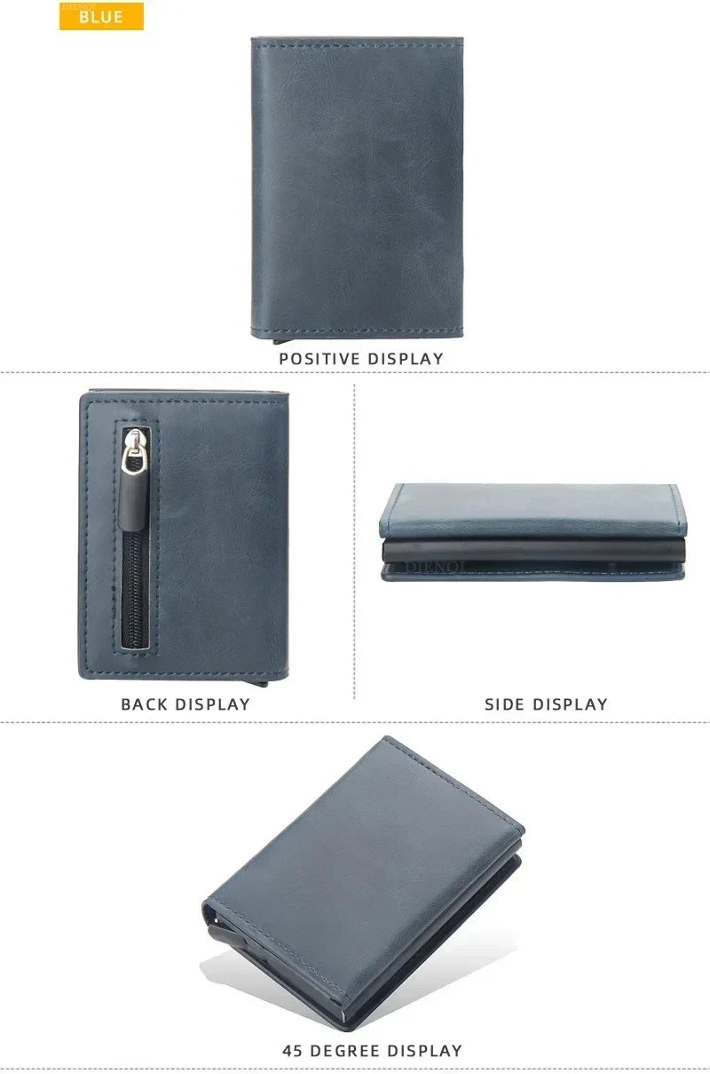Magnetic RFID Blocking Credit Card Holder Men Wallets Anti Theft Aluminum Metal Pu Leather Small Pop Up Wallet Cardholder Case