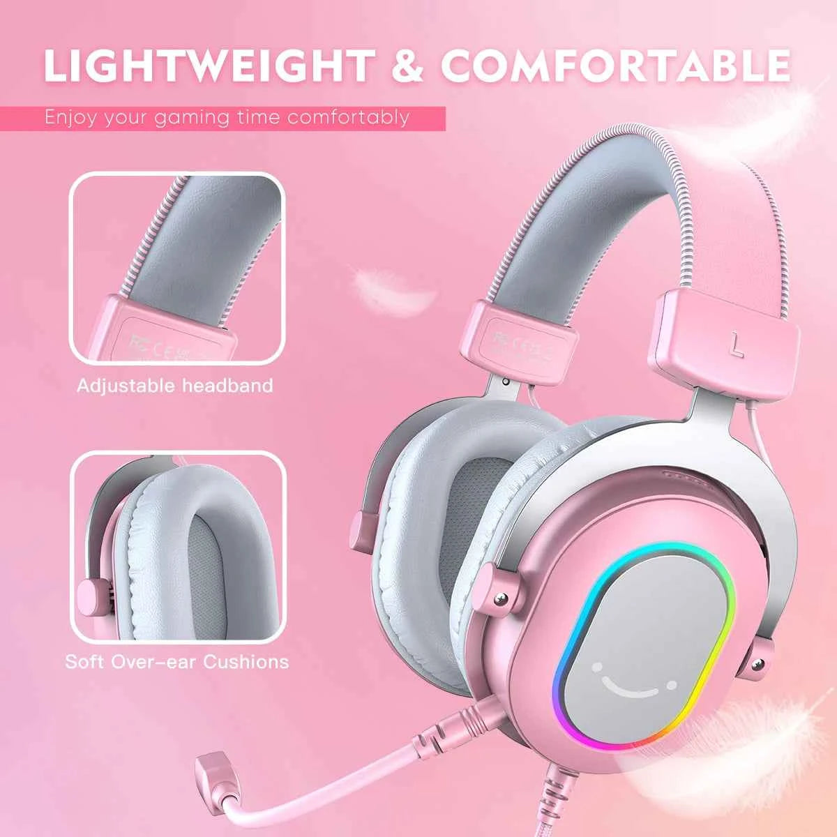 FIFINE Gaming Headset with RGB/7.1 Surround Sound/MIC/Line control,USB Over-ear Headphone for Gamer/PC/PS4/PS5 Ampligame H6P