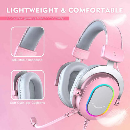 FIFINE Gaming Headset with RGB/7.1 Surround Sound/MIC/Line control,USB Over-ear Headphone for Gamer/PC/PS4/PS5 Ampligame H6P