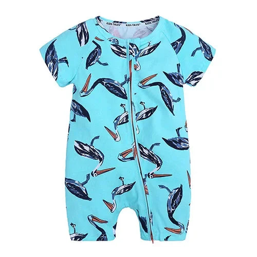 Kids Tales Summer Sprout Cotton-Stretch Double-Zip Romper