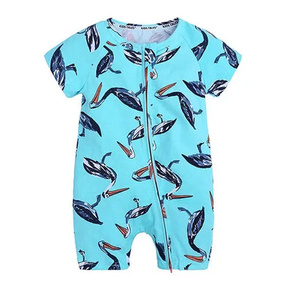 Kids Tales Summer Sprout Cotton-Stretch Double-Zip Romper