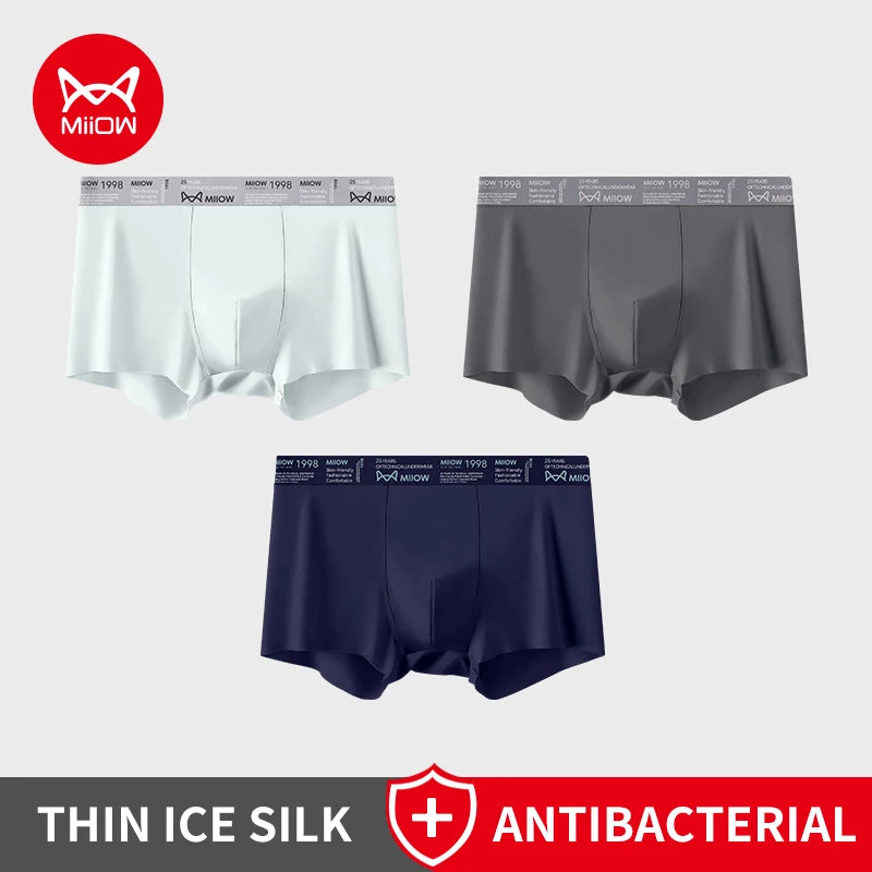 MiiOW Ice Silk Men Underwear - 3Pcs Breathable Ultra-thin Antibacterial Boxers for Ultimate Comfort - ShopHub