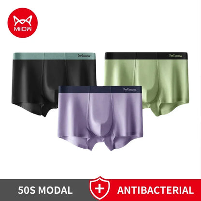 MiiOW Modal Men's Boxer Briefs 3pcs Silky 50S Antibacterial Underwear - ShopHub