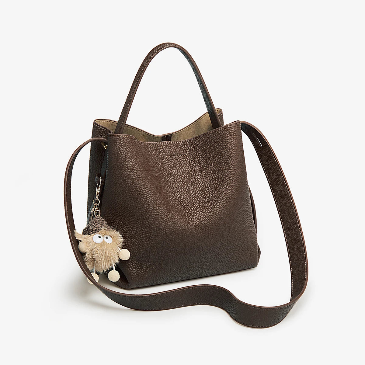 FOXER Soft Leather Bucket Bag for Women Simple Genuine Leather Shoulder Bag Female Casual Handbag Daily Work Crossbody Purse