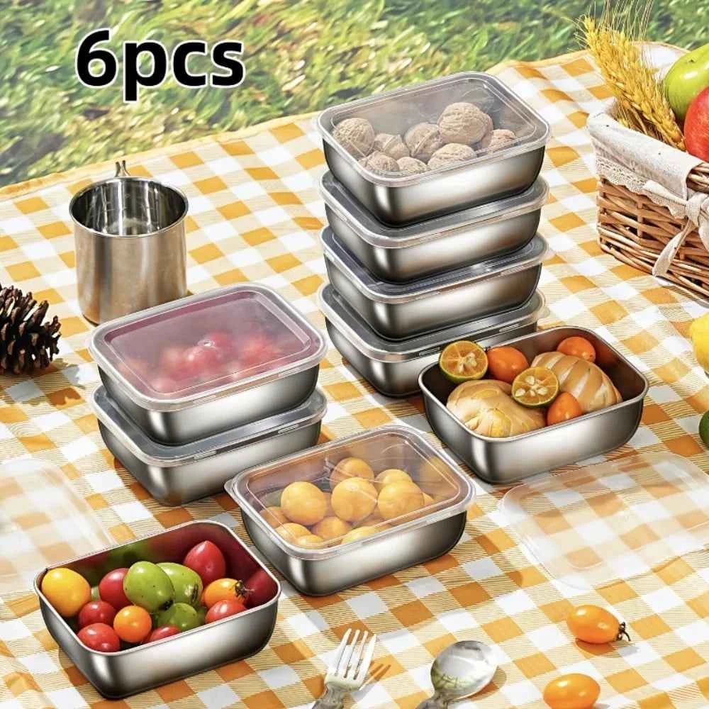 6Pcs Stainless Steel Food Containers, Kitchen Tools & Accessories, Kitchen Items Leakproof Stackable for Camping Picnic