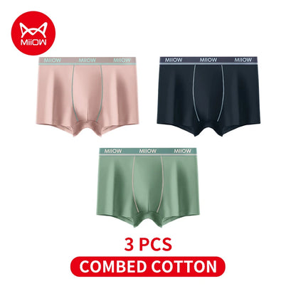 MiiOW Combed Cotton Men's Boxers - 40S Antibacterial Breathable Underwear 7A Soft Boxershorts - ShopHub