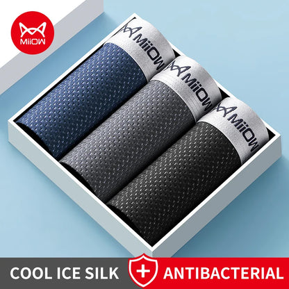 MiiOW Ice Silk Men's Underwear - 3Pcs Breathable Mesh Antibacterial Boxer Briefs - ShopHub