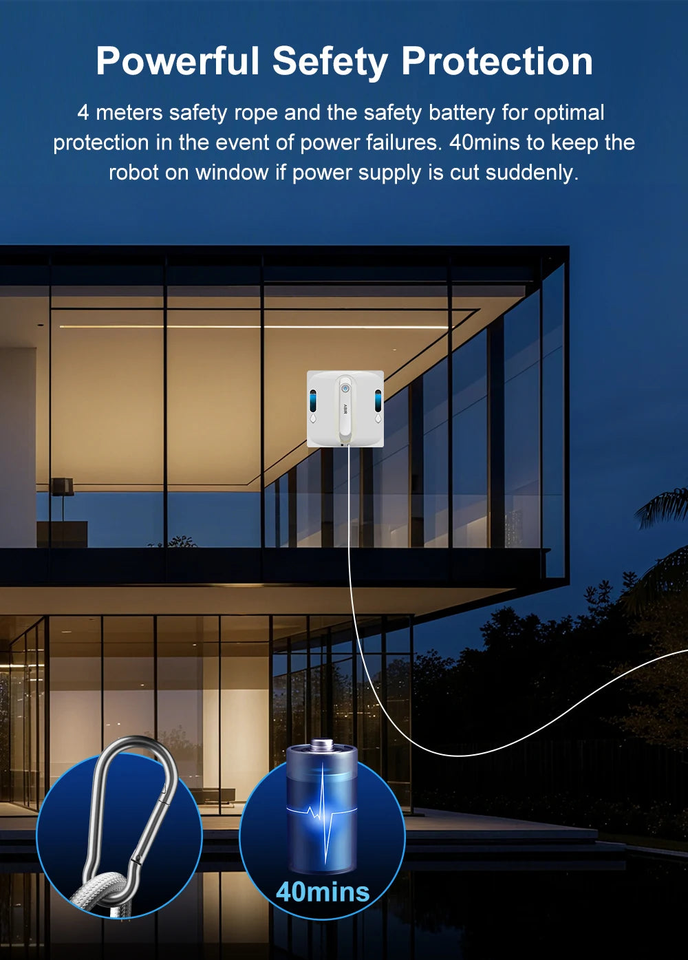 ShopHub NZ ABIR WD9 4-Way Robot Window Cleaner attached to a glass window, demonstrating its cleaning operation.