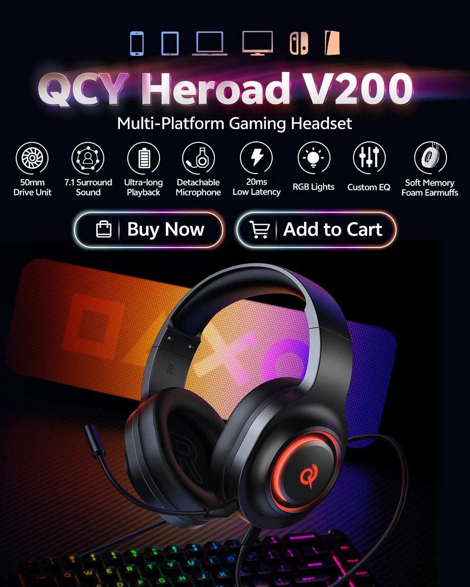 QCY Heroad V200 Gaming Headset - ShopHub