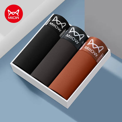 MiiOW 3Pcs Men's Cotton Boxer Shorts Antibacterial Breathable Underwear - ShopHub