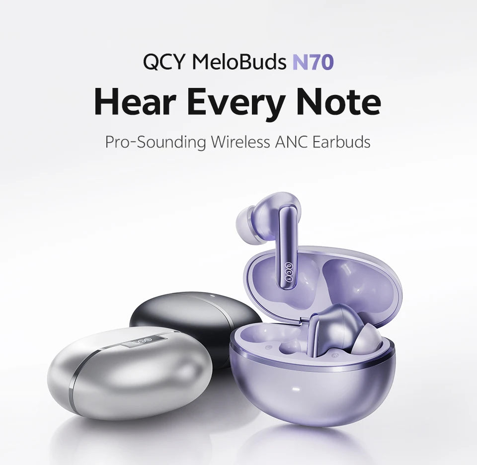 QCY MeloBuds N70 Wireless Earphones with Hybrid Adaptive ANC, Hi-Res Sound, and 50Hrs Battery Life - ShopHub