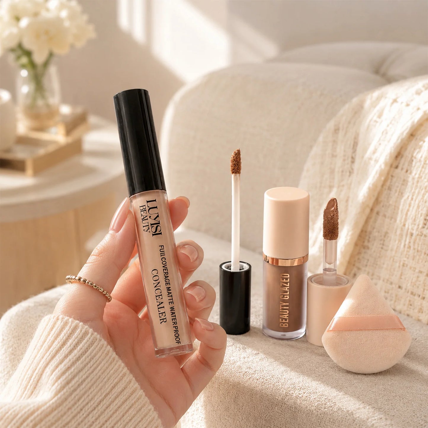 3pcs/Set Concealer + Contour Powder + Blending Puff