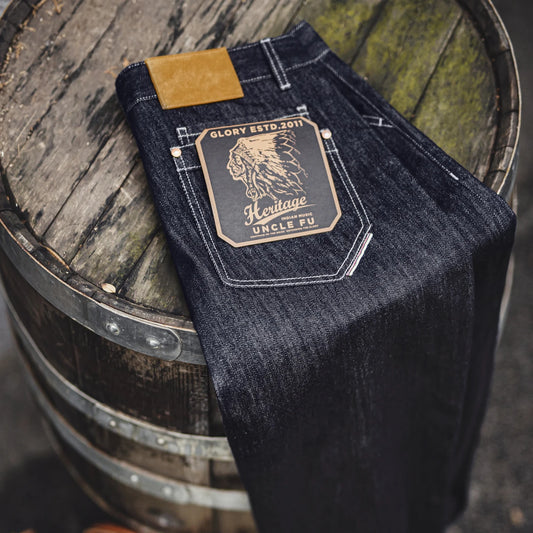 Maden Men's Vintage 12oz Washed Denim Jeans Straight Wide Leg Blue Trousers Loose Fit Zip Fly Casual Pants for Fall and Winter