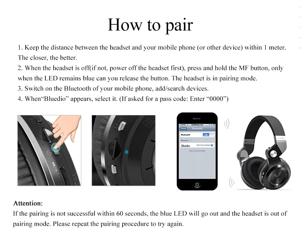 Bluetooth T2+ Headphone Wireless Foldable Sports Earphone with HIFI Sound, 57mm Strong Bass, and SD Card Slot - ShopHub