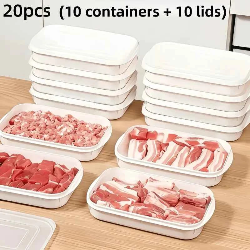20Pcs(10 Containers+10 Lids) 350ml Airtight Food Boxes, Reusable Fridge Organizers for Fruit, Veg & Meat