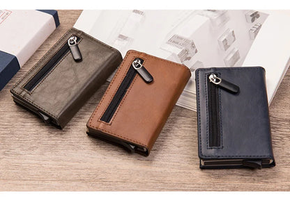 Anti Rfid Metal Business Card Holder Automatic Pop Up Case Men Trifold Coin Purse Small Carbon Visit Credit Cardholder for Men