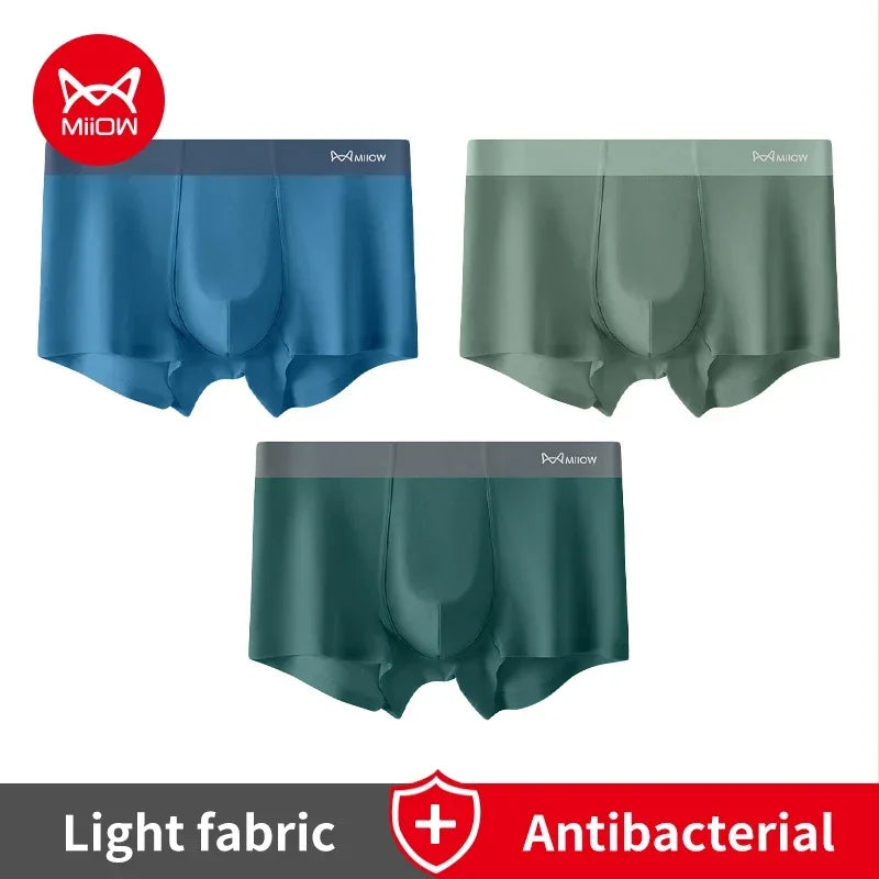 Experience Unmatched Comfort with MiiOW Silk Boxer Briefs – 3-Pack of Traceless Lightweight Antibacterial Men's Underwear