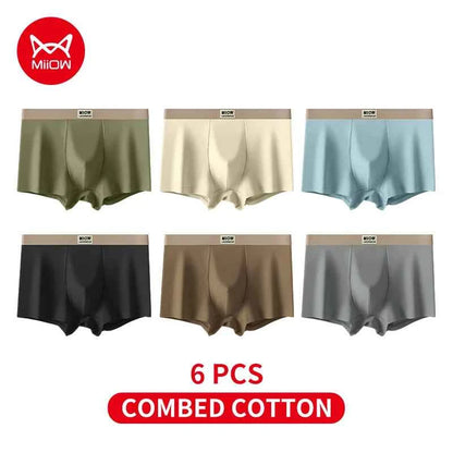 MiiOW 6Pcs Breathable Combed Cotton Men Underwear Boxers Mens Underpants 7A Antibacterial Crotch Men's Panties Man Boxer Briefs