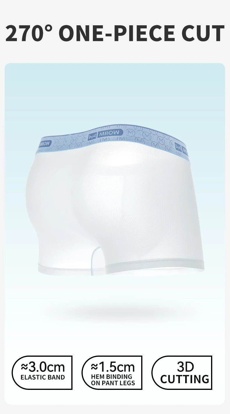MiiOW Men's Underwear Boxers - 3Pcs Ice Silk Antibacterial Boxers - ShopHub