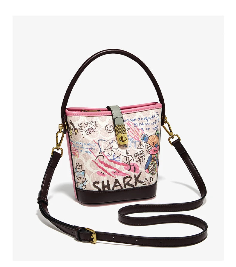 FOXER PU Leather Stylish Women's Dating Handbag Premium Commuter Messenger Shoulder Bag Lady Office Prints Bucket Crossbody Bags