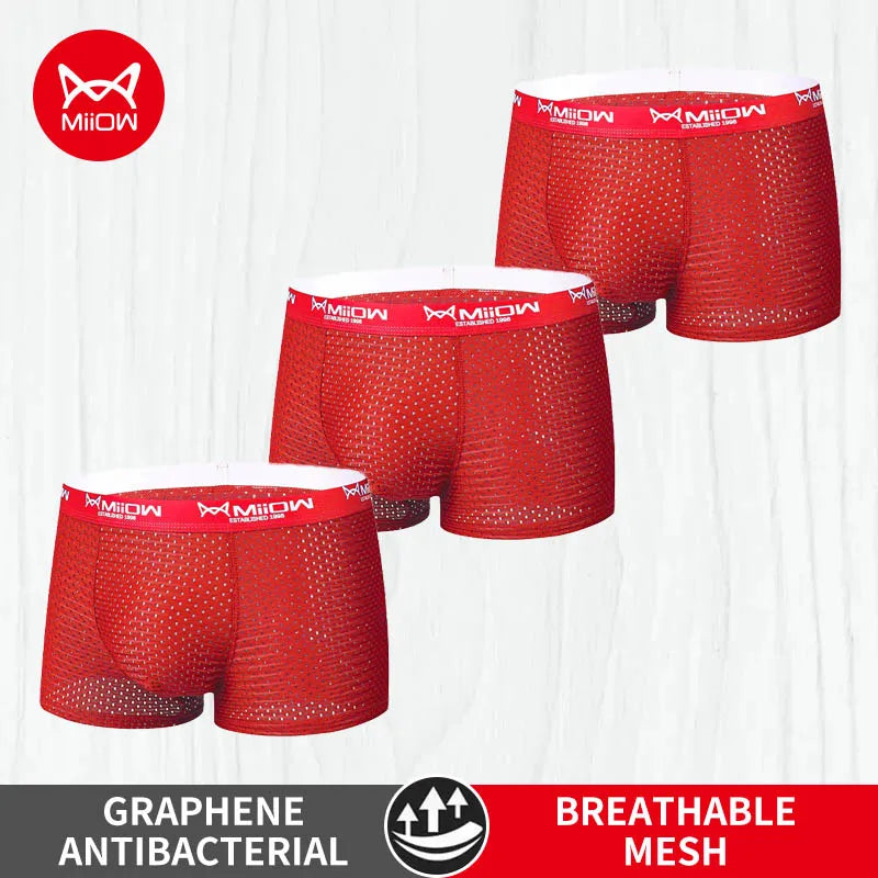 MiiOW Ice Silk Men Underwear - 3Pcs Sexy Mesh Breathable Boxer Shorts - ShopHub