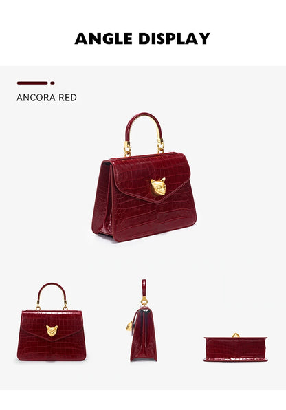 BAFELLI Crocodile-Pattern Leather Business Flap Bag