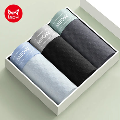 MiiOW Antibacterial Men's Boxer 3Pcs Ice Silk Underwear with Breathable Mesh Crotch - ShopHub