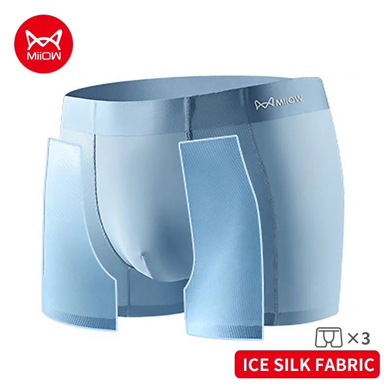 MIIOW Men's Breathable Underwear Set - Ice Silk Mesh Antibacterial Cotton Crotch Seamless Boxers - ShopHub