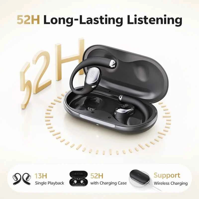 QCY Crossky R70 Wireless Headphones - Hi-Res Open-Ear Bluetooth 6.0 Earhooks with Bass Boost