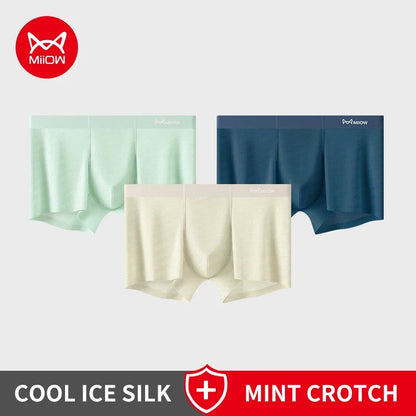 MiiOW Silky Ice Silk Men's Underwear - 3Pcs Antibacterial Seamless Breathable Boxers - ShopHub