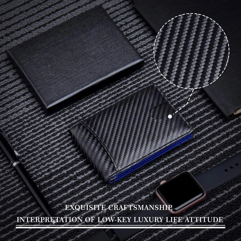 Rfid Leather Men Wallets Money Bag Slim Thin Card Holder Wallet Carbon Fiber Male Small Short Purse Black Billfold Walet Gifts
