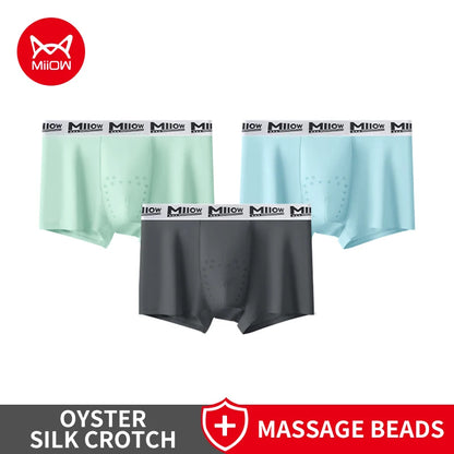 MiiOW 3Pcs Men's Breathable Underwear Ice Silk 10A Antibacterial Boxershorts with 101 Massage Beads - ShopHub