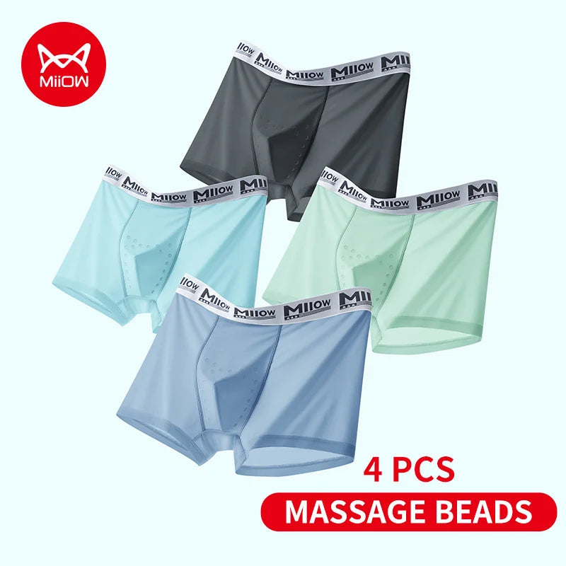 MiiOW Men's Ice Silk Underwear - 4Pcs Antibacterial Breathable Boxer Briefs - ShopHub